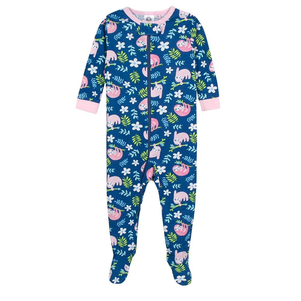 2-Pack Baby Girls Sloths Snug Fit Footed Pajamas